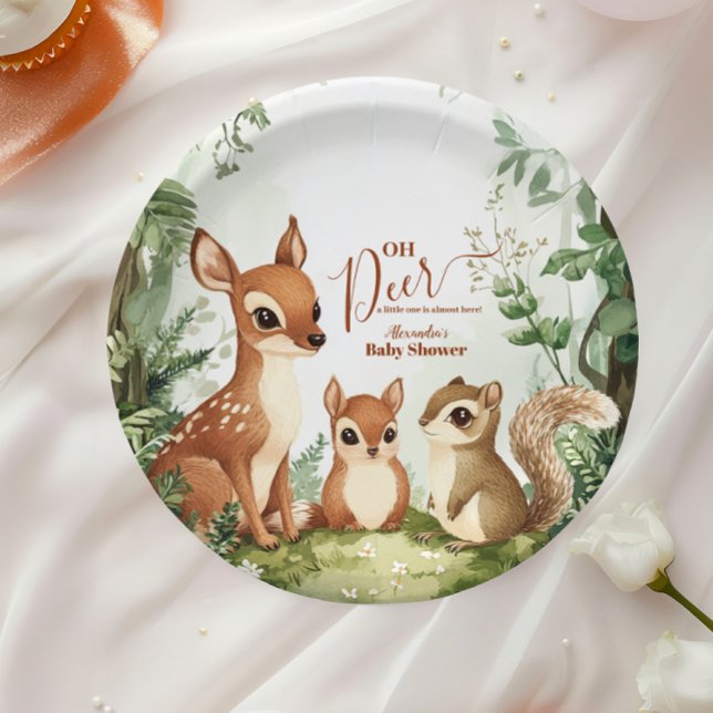 Watercolor Woodland Oh Deer Baby Shower Paper Plates (Creator Uploaded)