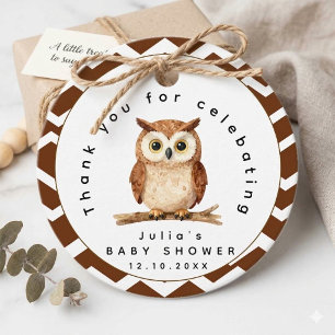 Watercolor Woodland Owl Brown Chevron Favor Tags