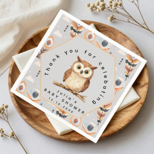 Watercolor Woodland Owl Brown Chevron Napkins