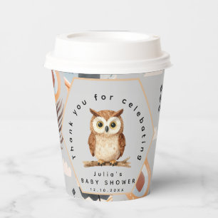  Watercolor Woodland Owl Brown Chevron Paper Cups