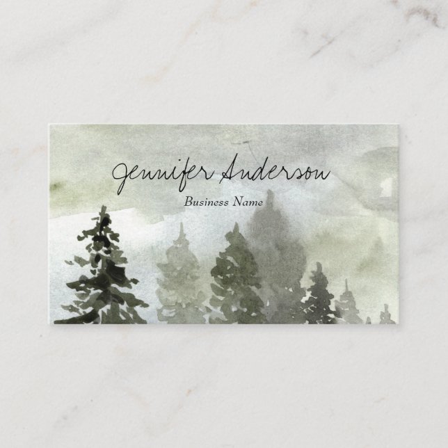 Watercolor Woodland Pine Business Card (Front)