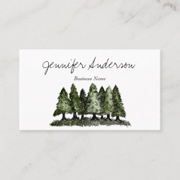 Watercolor Woodland Pine Trees Business Card by MaggieMart at Zazzle