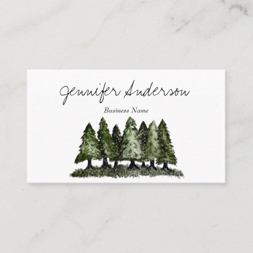 Watercolor Woodland Pine Trees Business Card
