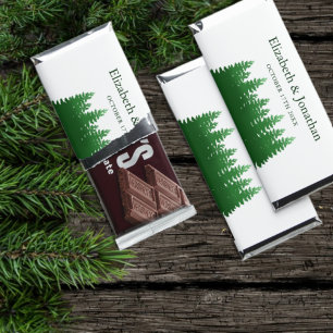 Watercolor Woodland Pines Wedding Hershey Bar Favors