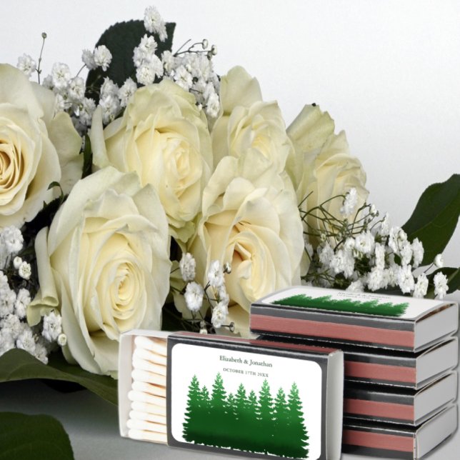 Watercolor Woodland Pines Wedding Matchboxes (Creator Uploaded)