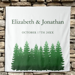 Watercolor Woodland Pines Wedding Tapestry