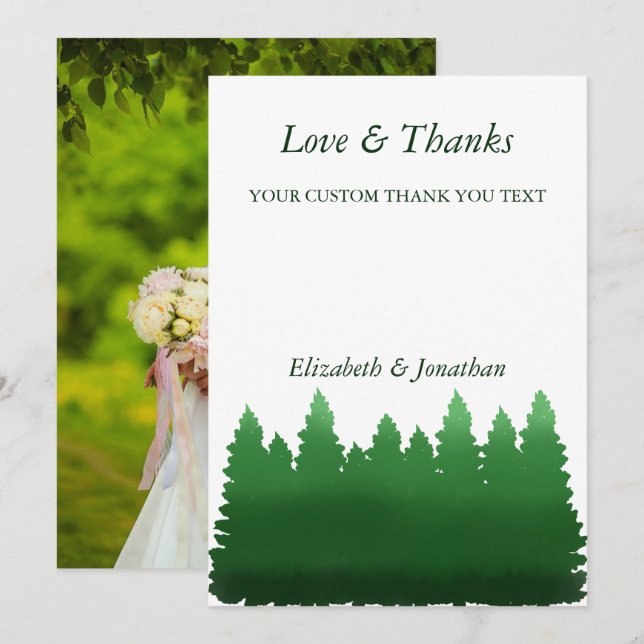 Watercolor Woodland Pines Wedding Thank You Card (Front/Back)
