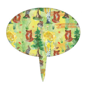 Watercolor Woodland Rabbit ,Hedgehog,fox Cake Topper