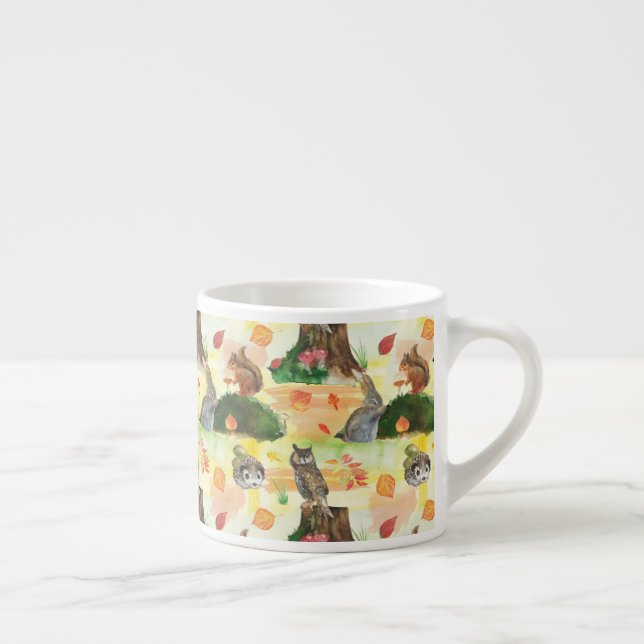 Watercolor Woodland Rabbit,owl, squirrel, hedgehog Espresso Cup (Right)