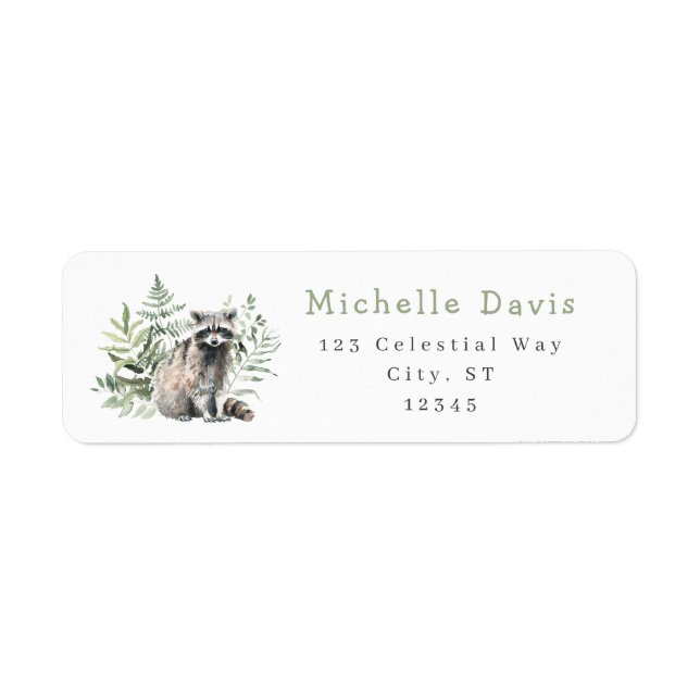 Watercolor Woodland Raccoon Address Label (Front)
