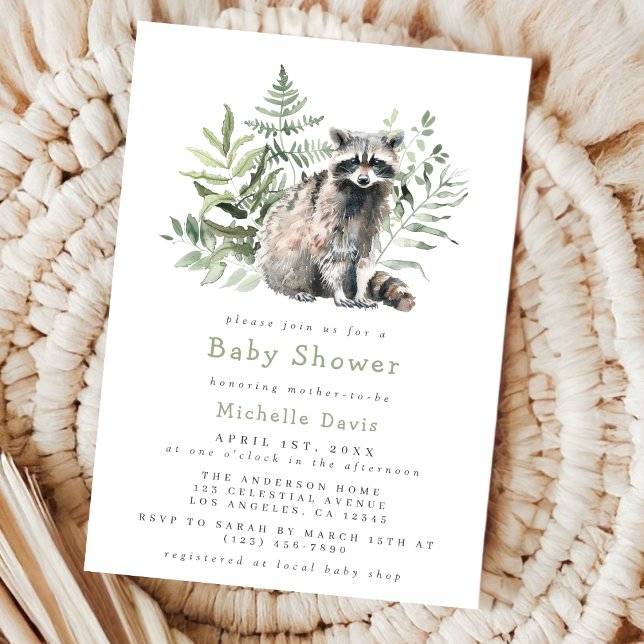 Watercolor Woodland Raccoon Baby Shower Invitation (Creator Uploaded)