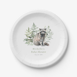 Watercolor Woodland Raccoon Baby Shower Paper Plates