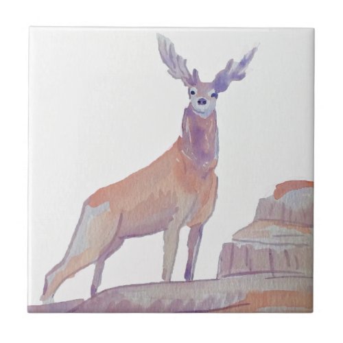 Watercolor Woodland Red Deer Ceramic Tile