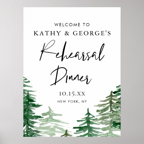 Watercolor Woodland Rehearsal Dinner Welcome Poster