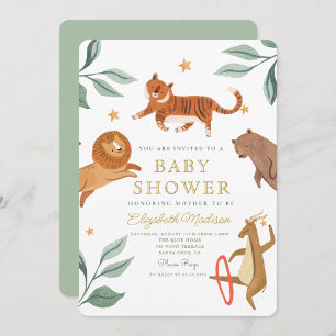 Watercolor Woodland Safari Animals Cute qr code Invitation