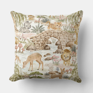 Watercolor Woodland Safari Animals Throw Pillow