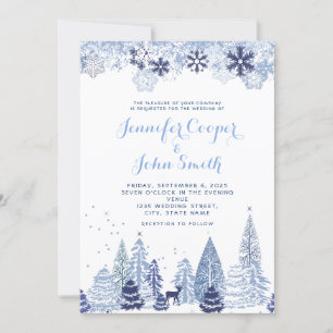 Watercolor Woodland Snowflakes Winter Wedding Inv Invitation