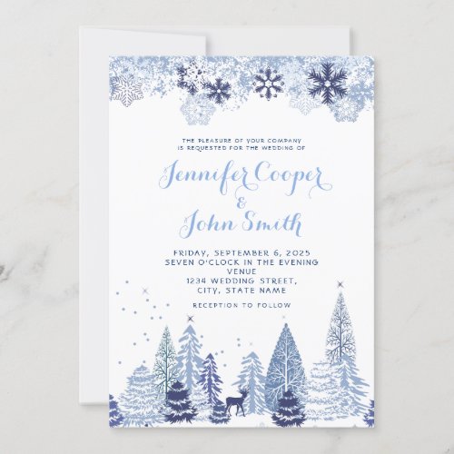 Watercolor Woodland Snowflakes Winter Wedding  Inv Invitation