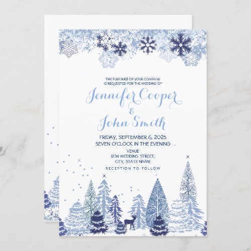 Watercolor Woodland Snowflakes Winter Wedding Invitation