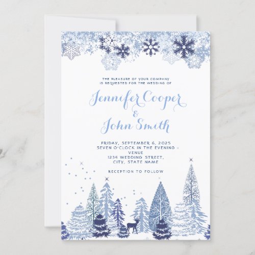 Watercolor Woodland Snowflakes Winter Wedding Invitation