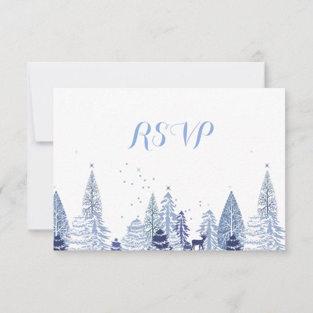 Watercolor Woodland Snowflakes Winter Wedding RSVP Card (Front)