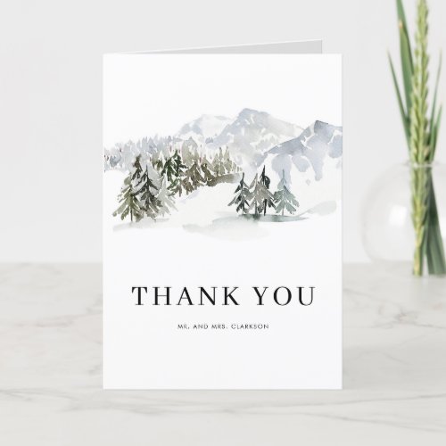 Watercolor Woodland Snowy Winter Forest Wedding Thank You Card
