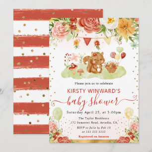 Watercolor Woodland Squirrel Baby Shower Invitation