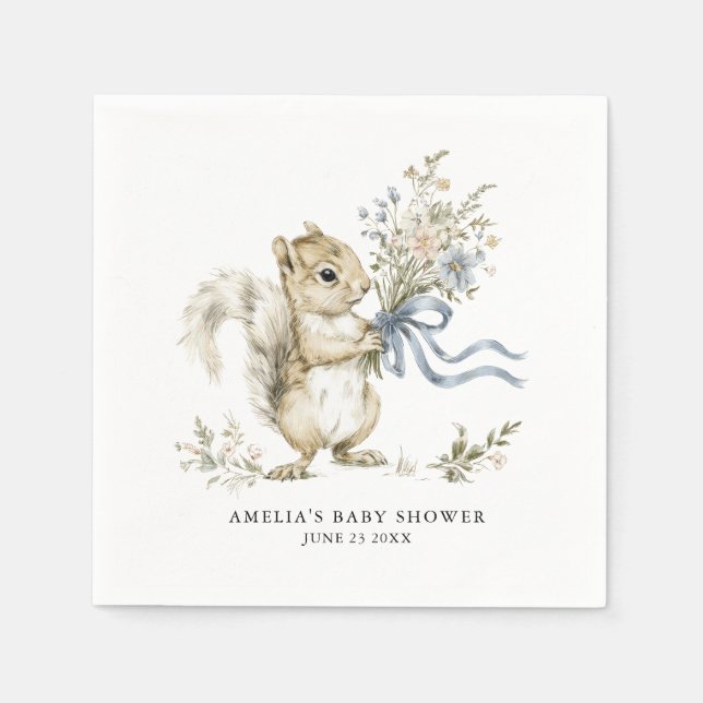 Watercolor Woodland Squirrel Baby Shower Napkins (Front)
