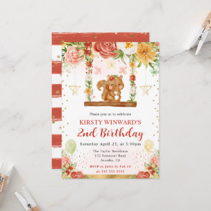 Watercolor Woodland Squirrel Kids Birthday Invitation