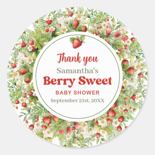 Watercolor Woodland Strawberry Berry Sweet  Classic Round Sticker