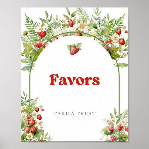 Watercolor Woodland Strawberry Berry Sweet favors Poster