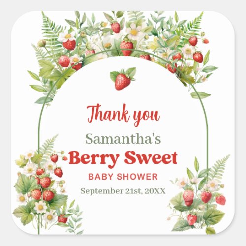 Watercolor Woodland Strawberry Berry Sweet  Square Sticker