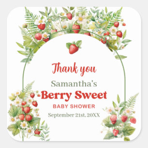 Watercolor Woodland Strawberry Berry Sweet Square Sticker