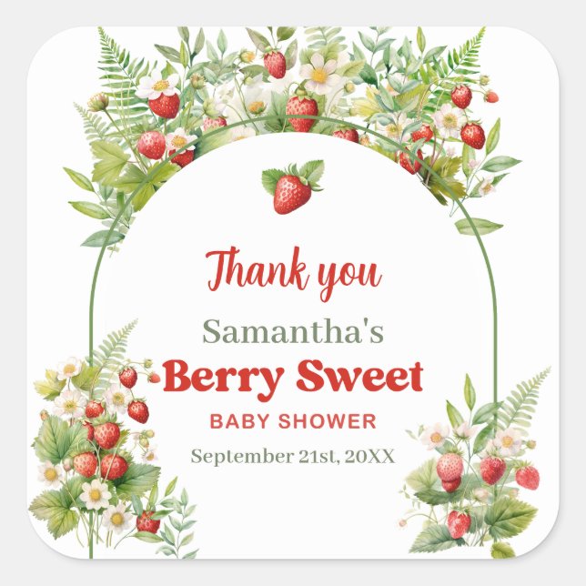 Watercolor Woodland Strawberry Berry Sweet  Square Sticker (Front)