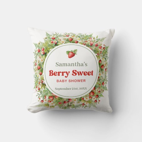 Watercolor Woodland Strawberry Berry Sweet  Throw Pillow