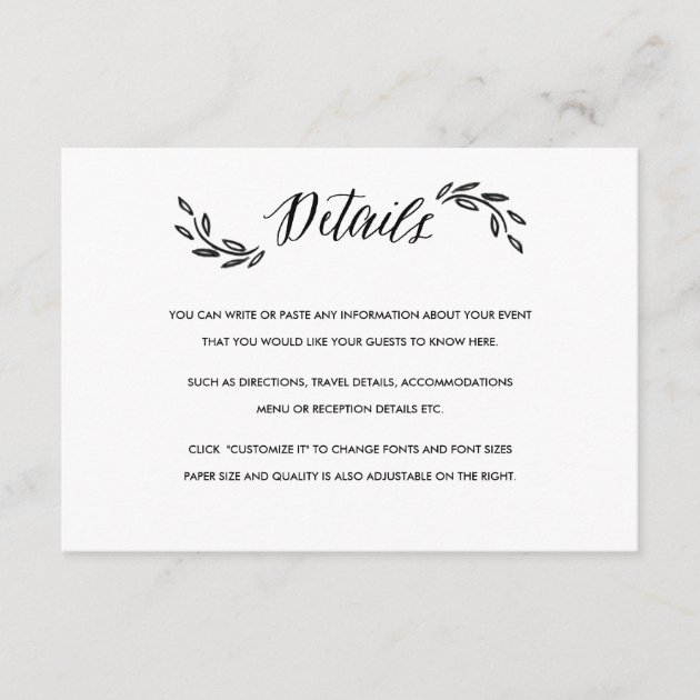 Watercolor Woodland Wedding Insert Details Card