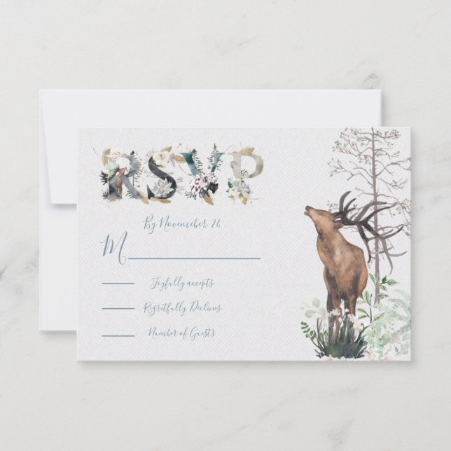 Watercolor Woodland Wedding response cards RSVP (Front)