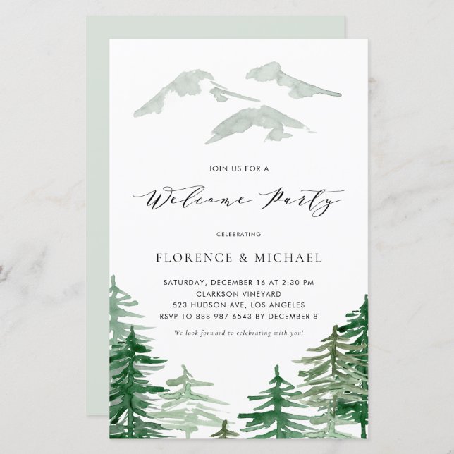 Watercolor Woodland Welcome Party Invitation (Front/Back)
