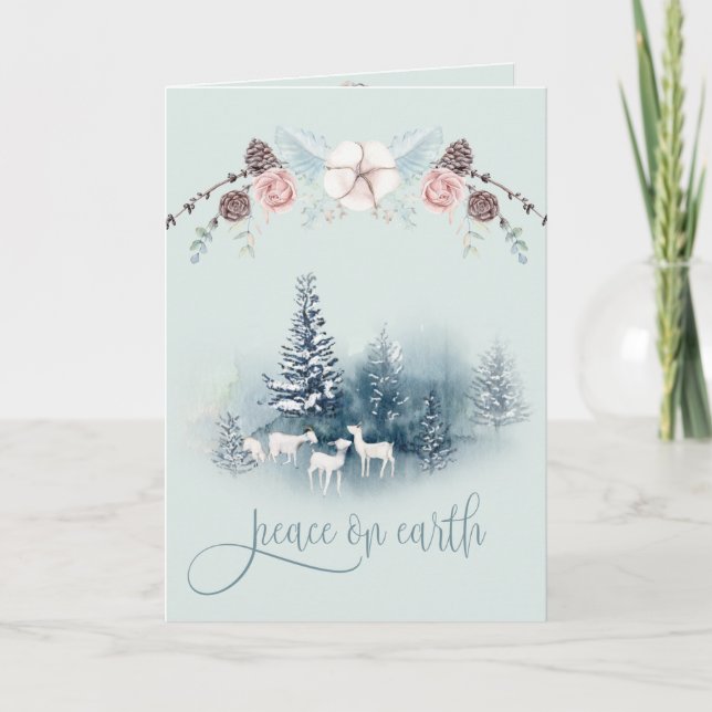 Watercolor Woodland White Goats Card (Front)