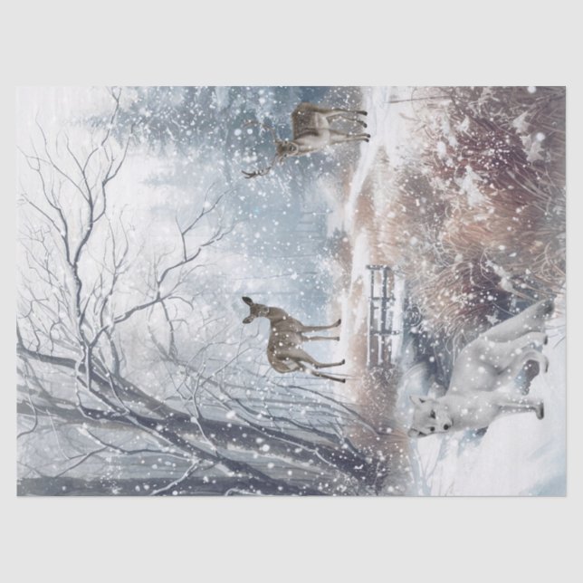 Watercolor Woodland Winter Deer Tissue Paper (Front)