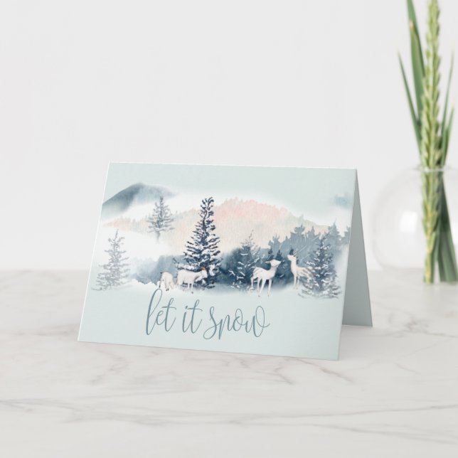 Watercolor Woodland Winter White Goats Card (Front)