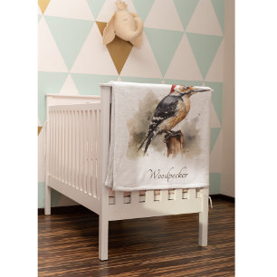 Watercolor Woodland Woodpecker Baby Blanket