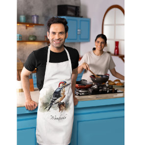Watercolor Woodland Woodpecker, custom Apron