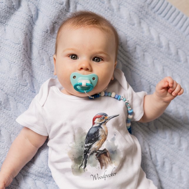 Watercolor Woodland Woodpecker, custom Baby Bodysuit (Creator Uploaded)