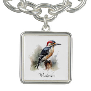 Watercolor Woodland Woodpecker, custom Bracelet