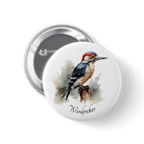 Watercolor Woodland Woodpecker, custom  Button