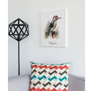 Watercolor Woodland Woodpecker, custom Canvas Print