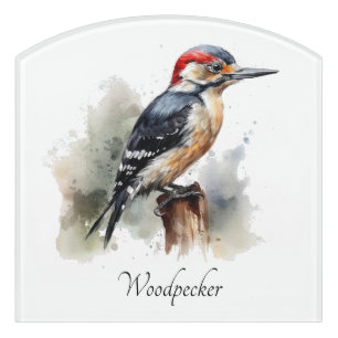 Watercolor Woodland Woodpecker, custom Door Sign