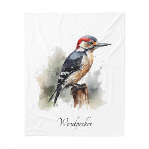 Watercolor Woodland Woodpecker, custom Fleece Blanket