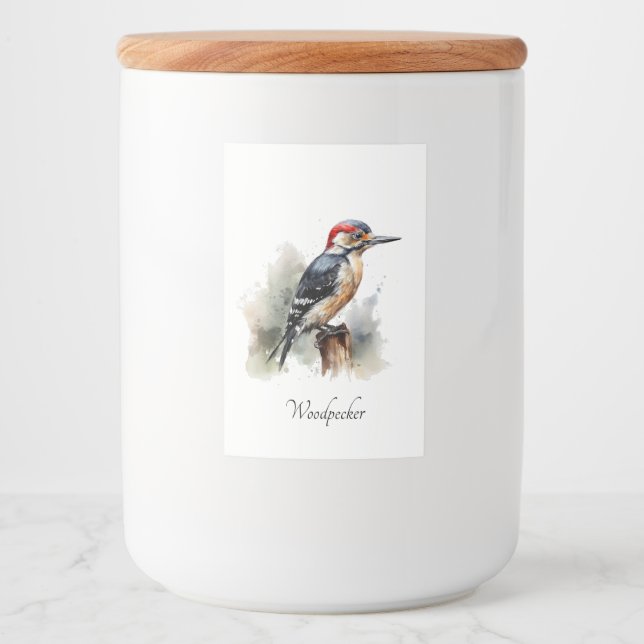 Watercolor Woodland Woodpecker, custom Food Label (Front)